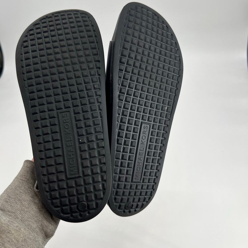 Michael Kors Gilmore Perforated MK Logo LEATHER Slide Sandal Black women size 9 - Picture 3 of 7